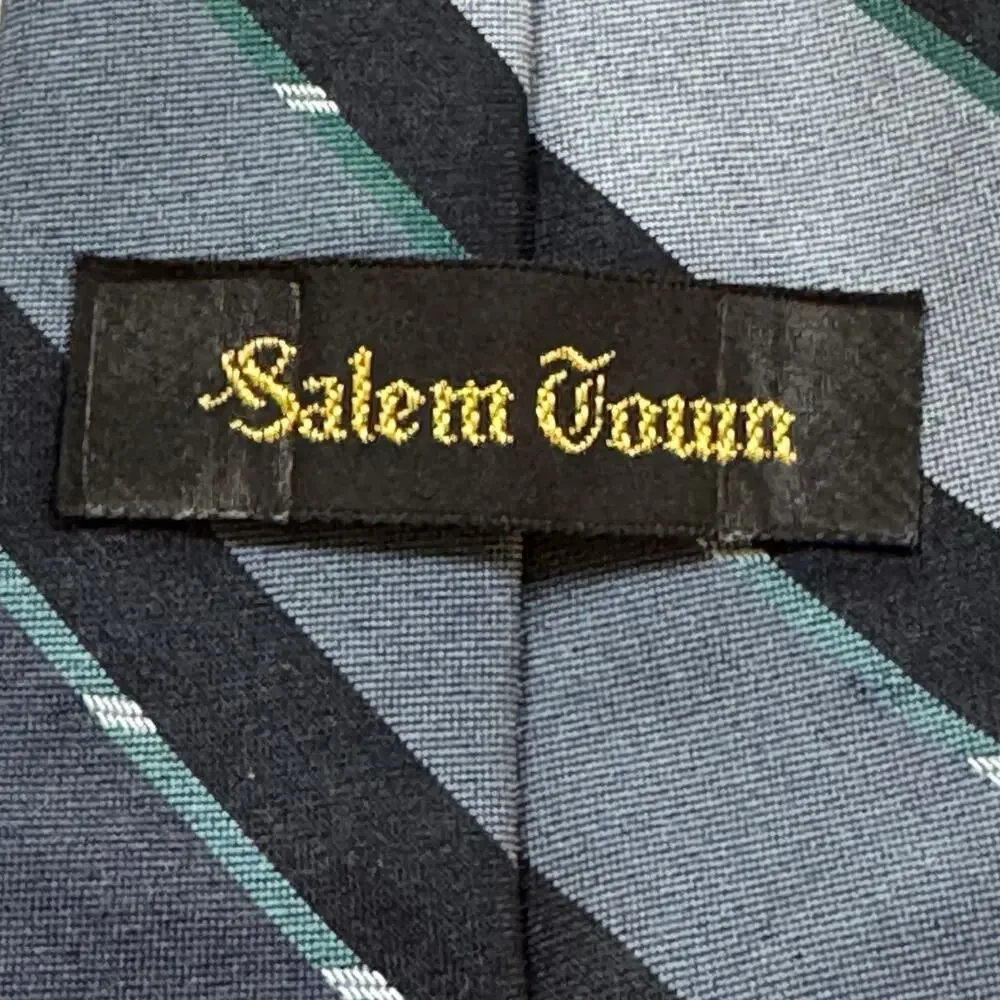 Salem Town Tie Men’s Regimental Striped Necktie Gray Black Green Polyester USA